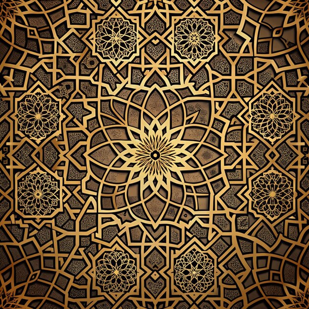 Islamic pattern black background golden brown