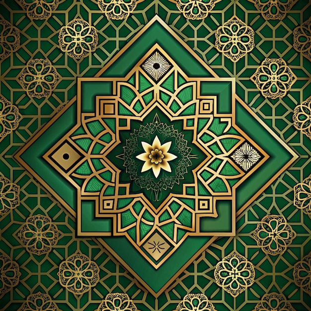 Islamic pattern black green gold background