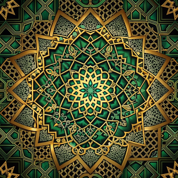 이슬람 패턴 검은 녹색 금색 배경