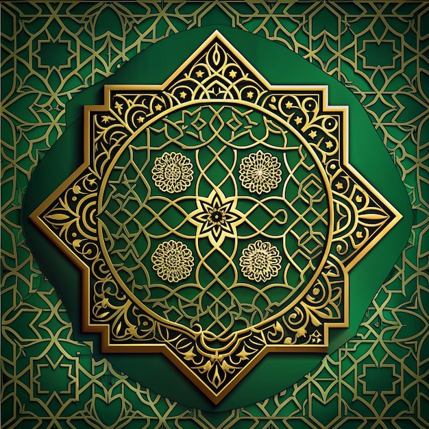 Islamic pattern black green gold background