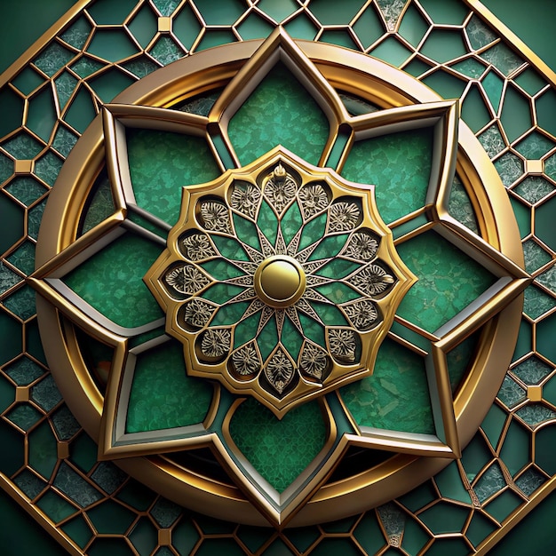 Islamic pattern black green gold background
