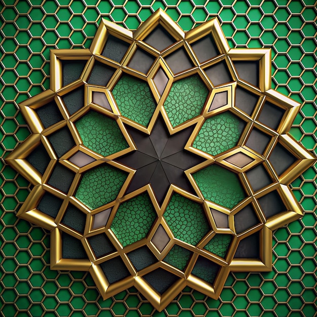 Islamic pattern black green gold background