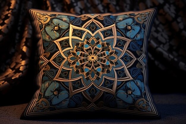 Islamic pattern on a decorative throw pillow Generative ai