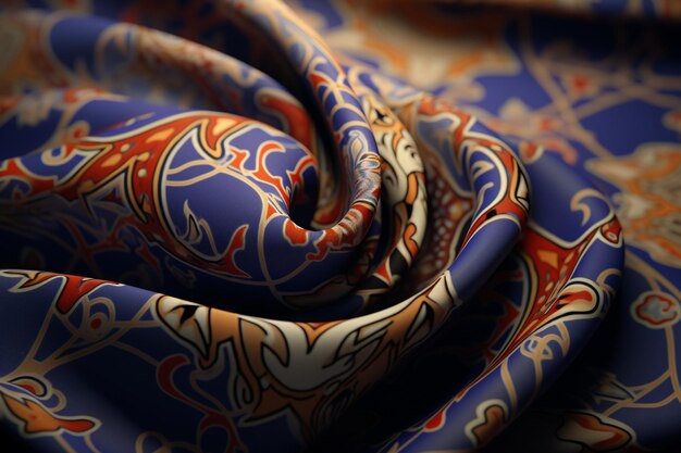 Photo islamic pattern on a silk scarf providing a generative ai