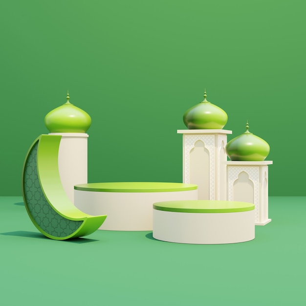 Islamic podium display with mosque decorations