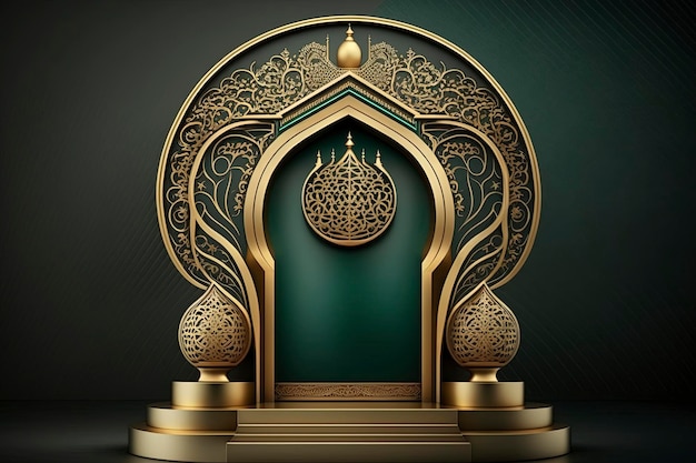 Islamic podium in green and gold