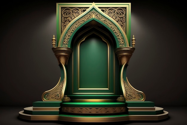 Islamic podium in green and gold