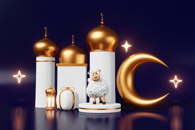 Photo islamic podium scene for product advertising 3d rendering ramadan eid al adha raya hari mawlid holiday sale template