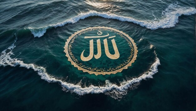 Photo islamic quran banner create in sea water