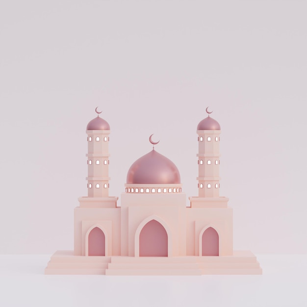 Islamic ramadan eid background with 3d illustration mosque copy space