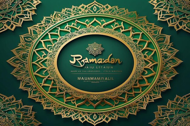 Islamic Ramadan Green Background with Frame and Mandala Gold Ornament Premium Vector