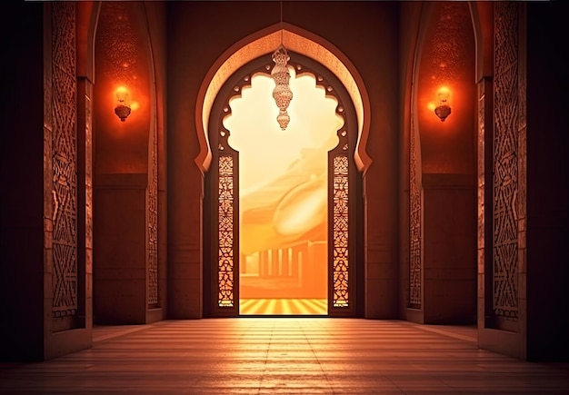 Islamic ramadan image in the style of arched doorways