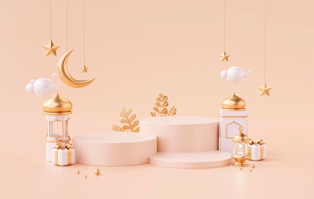 islamic ramadan kareem greeting gold podium pedestal product display background 3d illustration