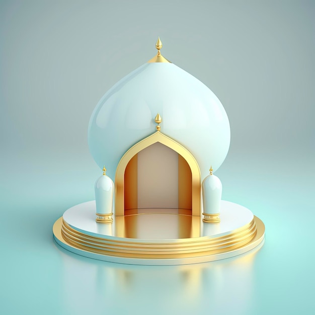 Islamic ramadan podium background of futuristic and modern 3d realistic mosque with scene and stage for product display