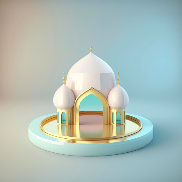 Islamic ramadan podium background of futuristic and modern 3d realistic mosque with scene and stage for product display