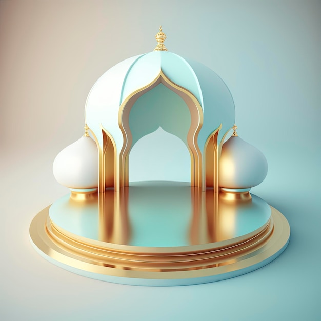 Islamic ramadan podium background of futuristic and modern 3d realistic mosque with scene and stage for product display