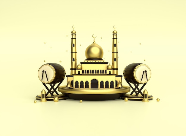 Islamic Ramadan Podium Stage Template Beige Color Background