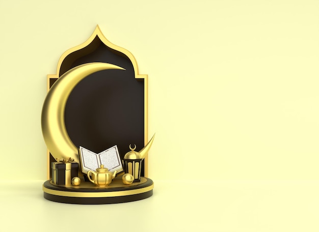 Photo islamic ramadan podium stage template beige color background