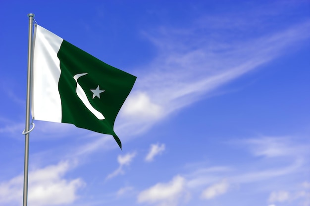 Islamic Republic of Pakistan Flag Over Blue Sky Background 3D Illustration