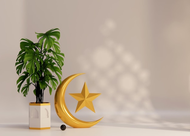 Islamic room scene gold ornament copy space background