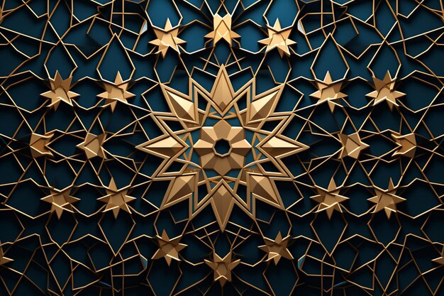 Islamic Star Pattern with Golden Lines