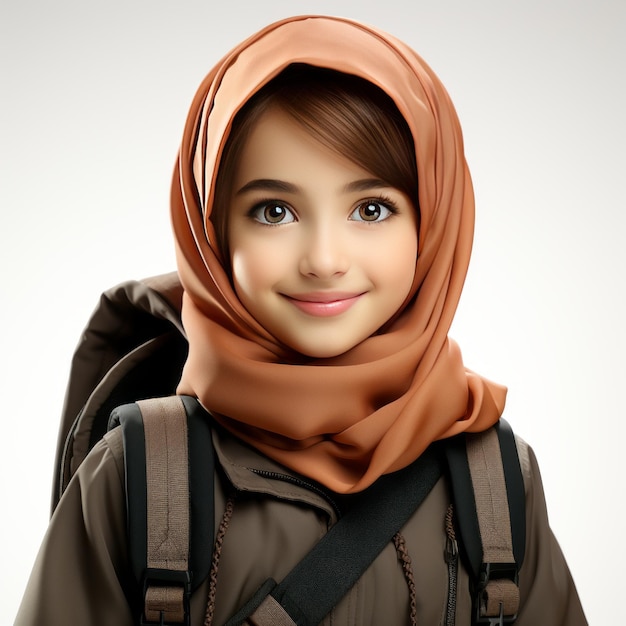 Islamic student smiling happily on white background