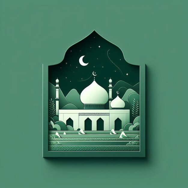 Photo islamic style green wall art design