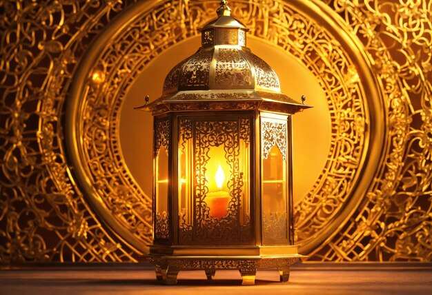 Foto lanterna in stile islamico su sfondo di colore corallo ramadan kareem e eid mubarak generative ai