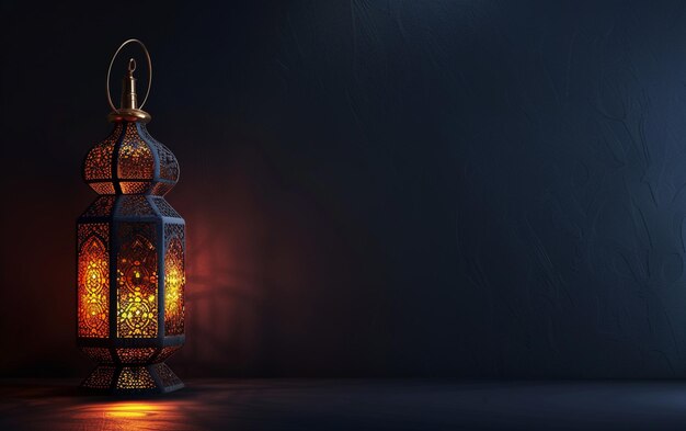 Photo islamic style lantern design for ramadan celebration with copy space