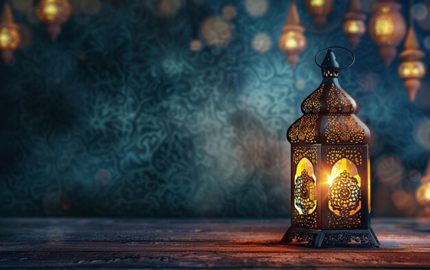 Foto design di lanterna in stile islamico per la celebrazione del ramadan con spazio di copia