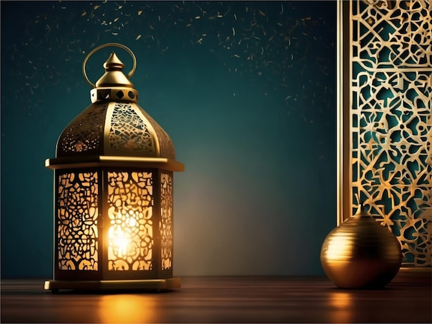 Islamic style lantern design for ramadan celebration with copy space