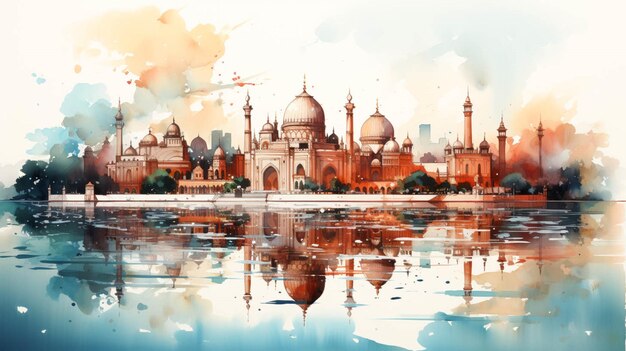 Premium Photo | Islamic symbol Mosque water color illustration