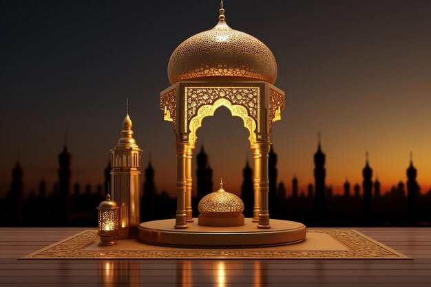 islamic wallpaper golden glowing lanterns AI generated