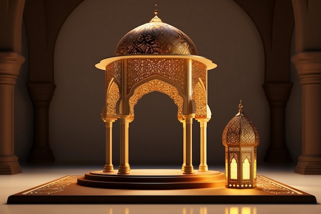 islamic wallpaper golden glowing lanterns AI generated