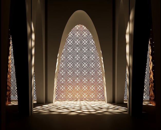 イスラム教の窓の装飾 影の光 3Dレンダリング