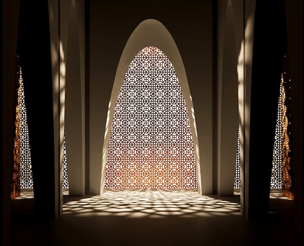 Islamic windows ornament shadow light 3d rendering