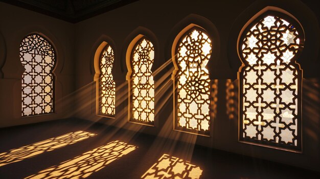 Islamic windows ornament shadow light ramadan Generative Ai