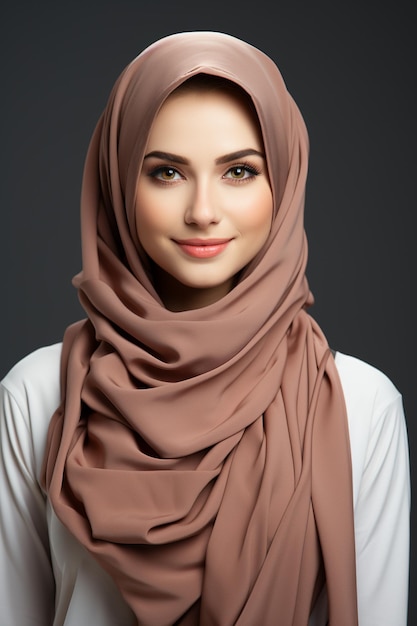 an islamic woman with syari hijab showing her smile