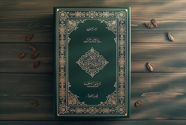 Foto islamitisch concept islamitisch boek koran op houten achtergrond heilige koran met arabische kalligrafie