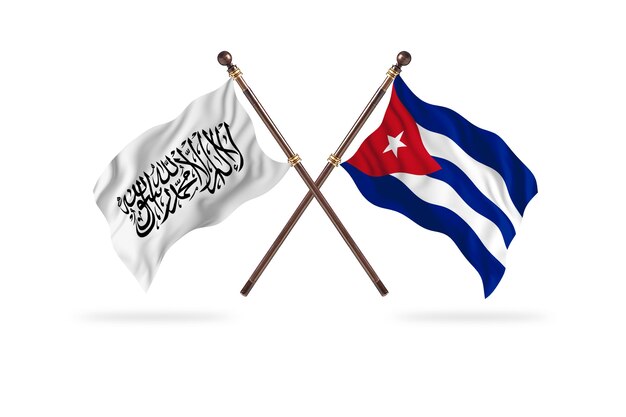 Islamitisch emiraat Afghanistan versus Cuba twee vlaggen achtergrond