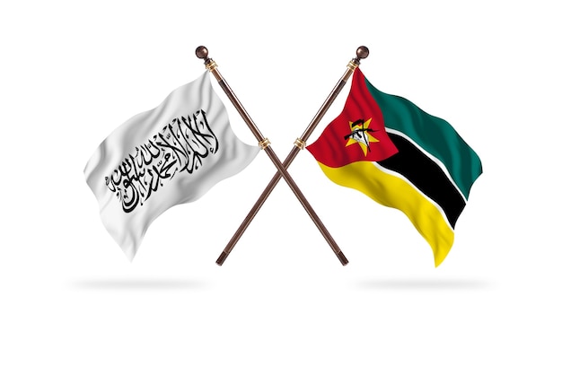 Islamitisch emiraat Afghanistan versus Mozambique twee vlaggen achtergrond