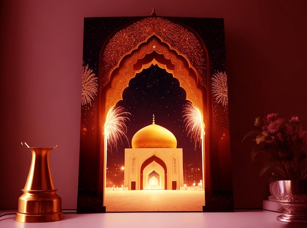 Islamitisch festival ramadan kareem Eid Mubarak koninklijke elegante lamp met heilige poort van de moskee