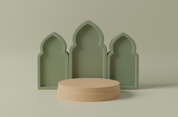 Foto islamitische achtergrond 3d-scène met podium, minimale mock-upscène voor productweergave en geometrische vorm