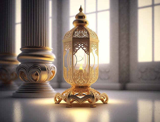 islamitische achtergrond, gouden ramadan lamplandschap, ai gegenereerd