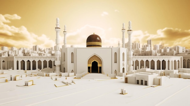 Islamitische achtergrond met 3d Kaaba Mekka stad
