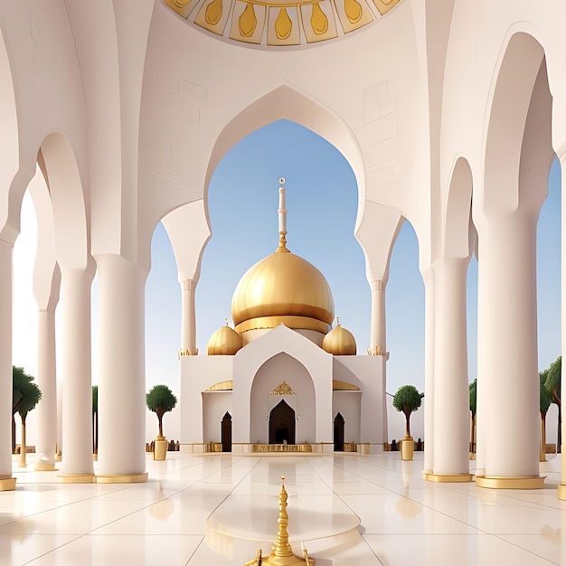 Islamitische achtergrond met prachtige witte en gouden moskee generatieve AI