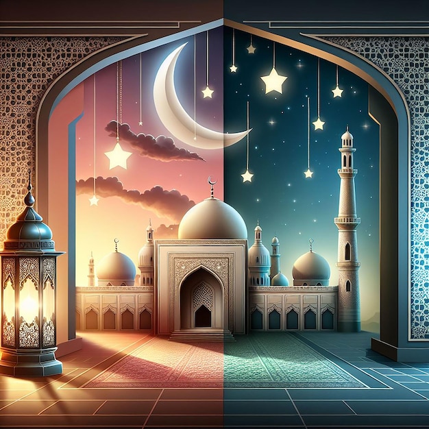 Islamitische achtergrond realistisch Eid Mubarak speciale 3d ai gegenereerd