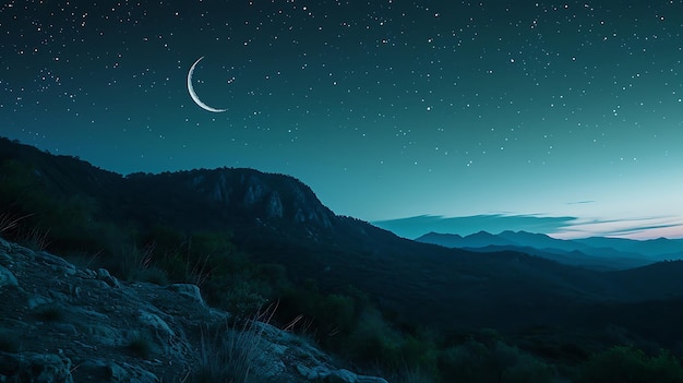 Islamitische achtergrond's nachts met maan op de blauwe hemel