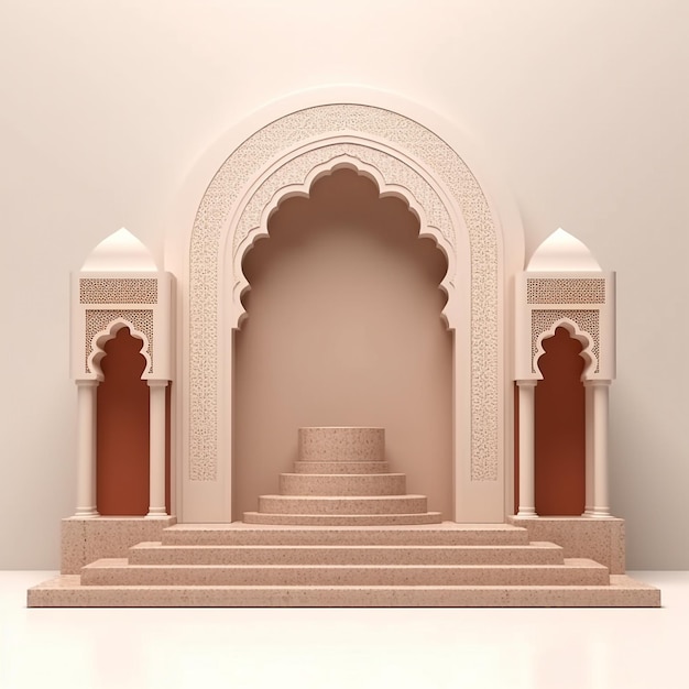 Islamitische Arabische Podium Achtergrond voor Foto Product Display Moskee Doorway Concept Promo Achtergrond