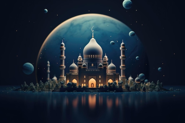 Islamitische architectuur en ornamentele ontwerp in een gouden illustratie